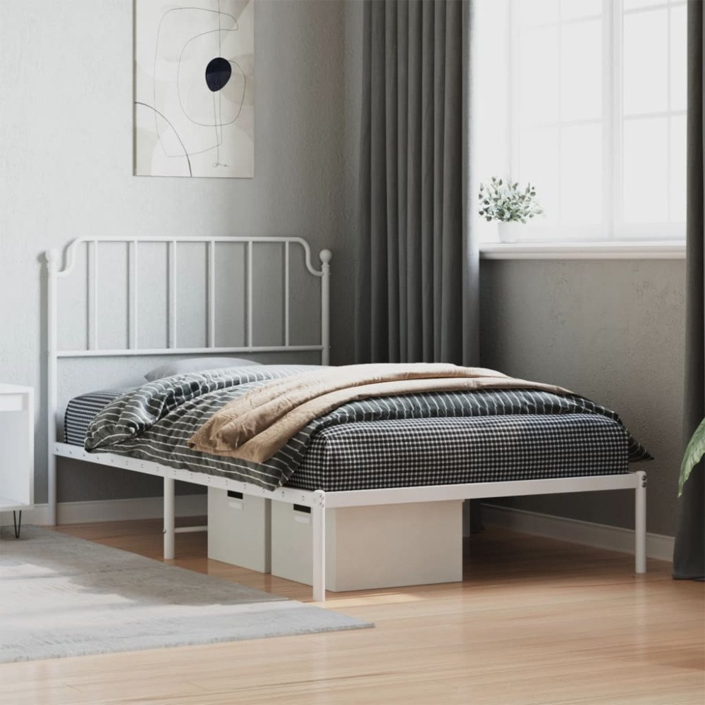 vidaXL Sängram med huvudgavel metall vit 107x203 cm