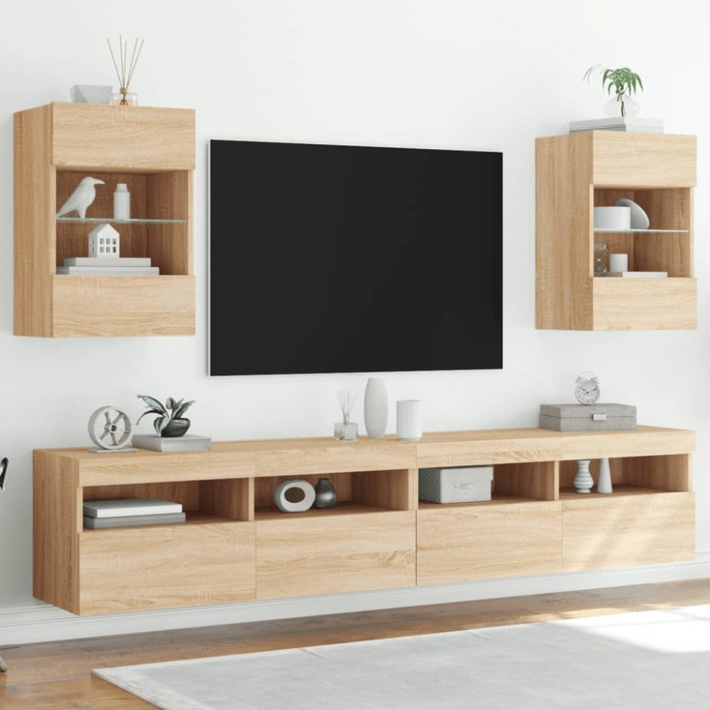 vidaXL Nástenné skrinky s LED osvetlením pre TV 2 st sonoma-ek 40x30x60,5 cm