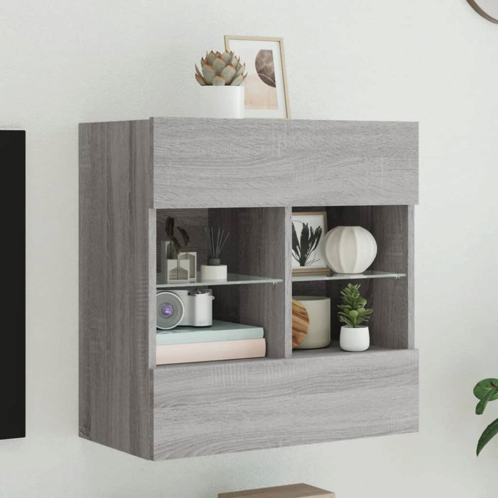 vidaXL Väggmonterad tv-bänk LED grå sonoma 58,5x30x60,5 cm