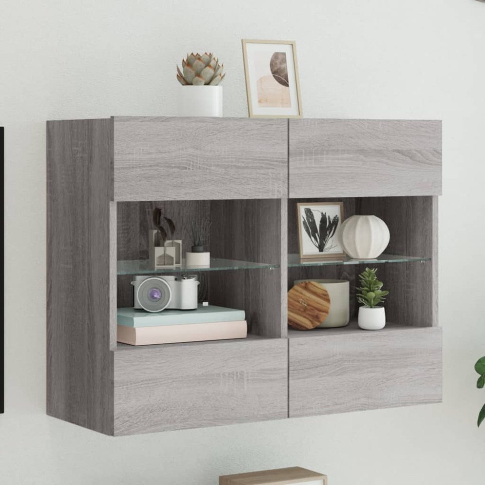 vidaXL Väggmonterad tv-bänk LED grå sonoma 78,5x30x60,5 cm