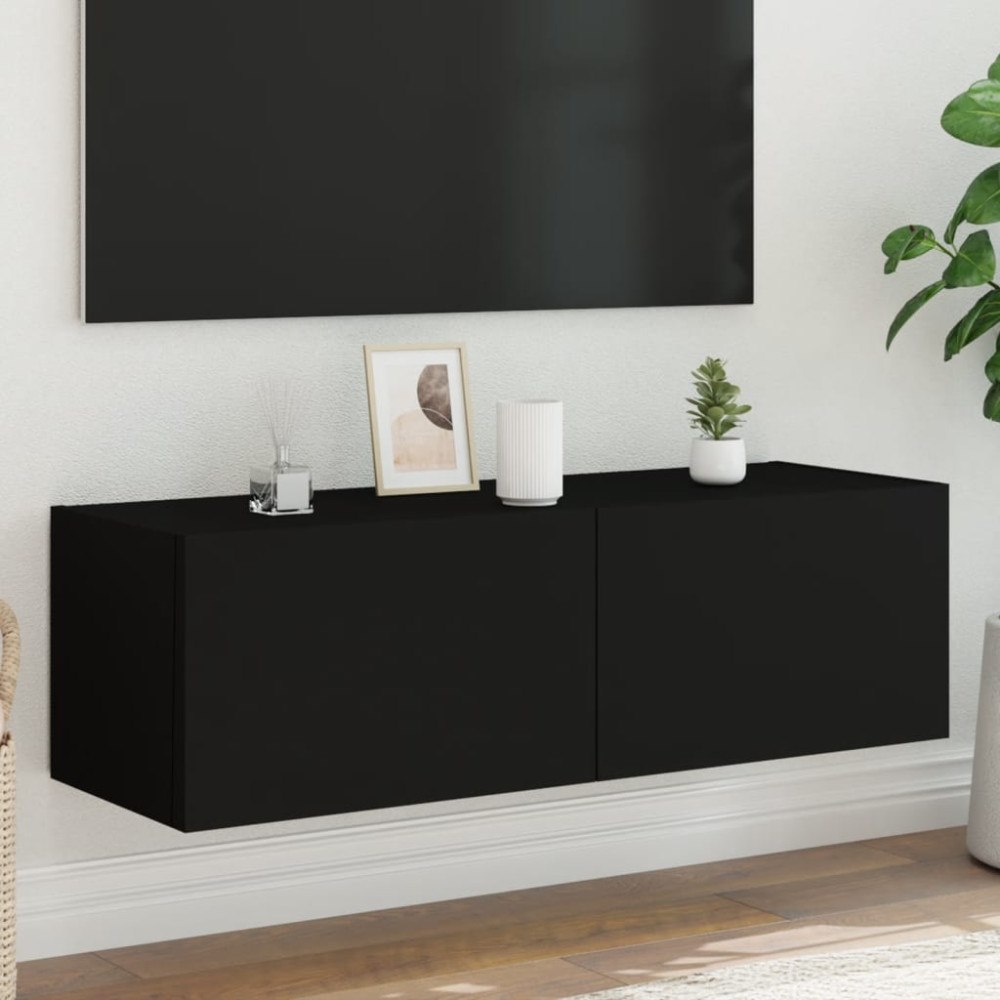 vidaXL Väggmonterad tv-bänk LED svart 100x35x31 cm