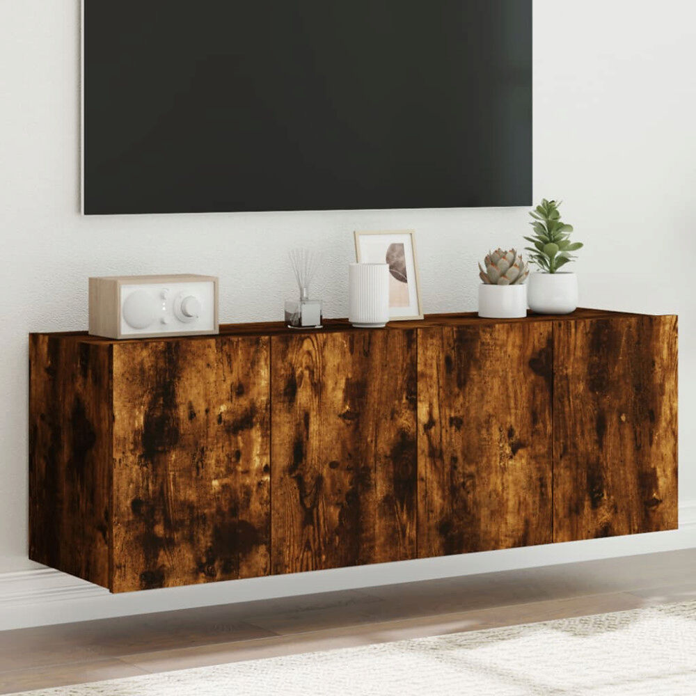 vidaXL Väggmonterad tv-bänk LED 2 st rökfärgad ek 60x35x41 cm