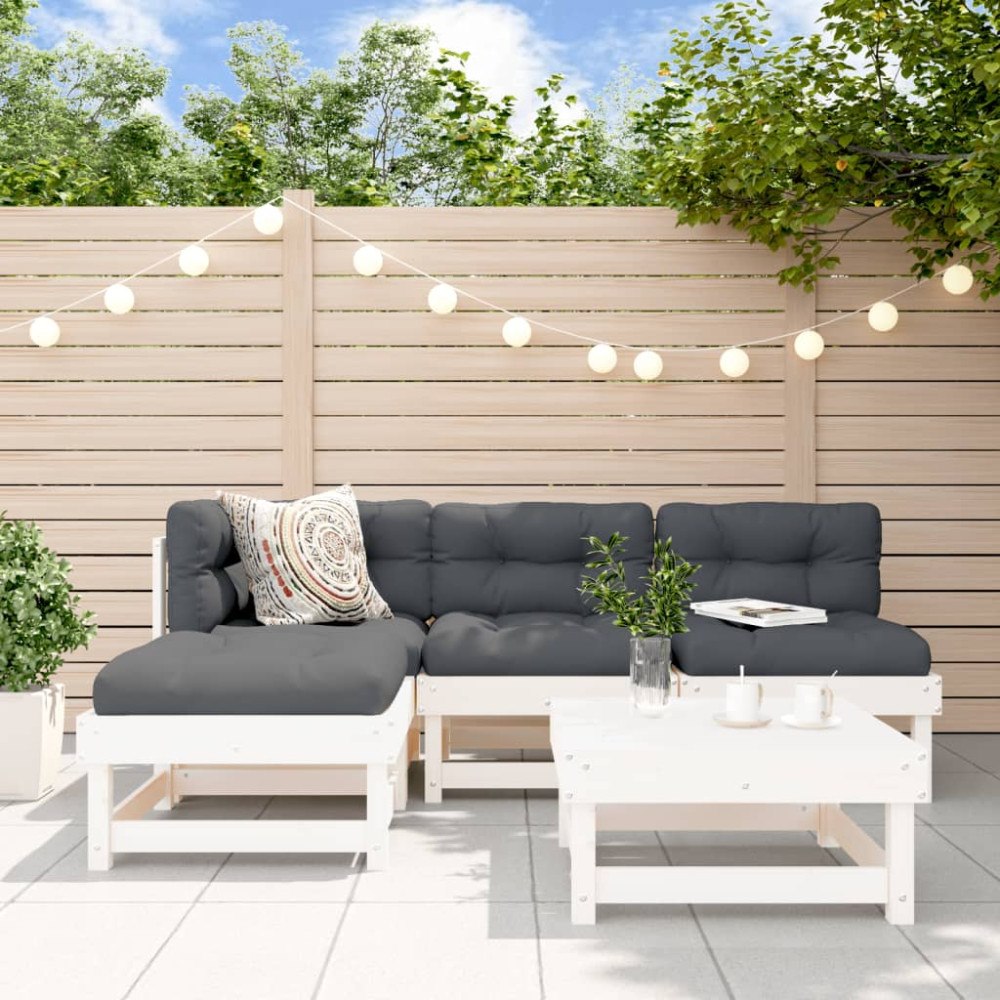 vidaXL Loungegrupp för trädgården 5 delar vit massiv furu