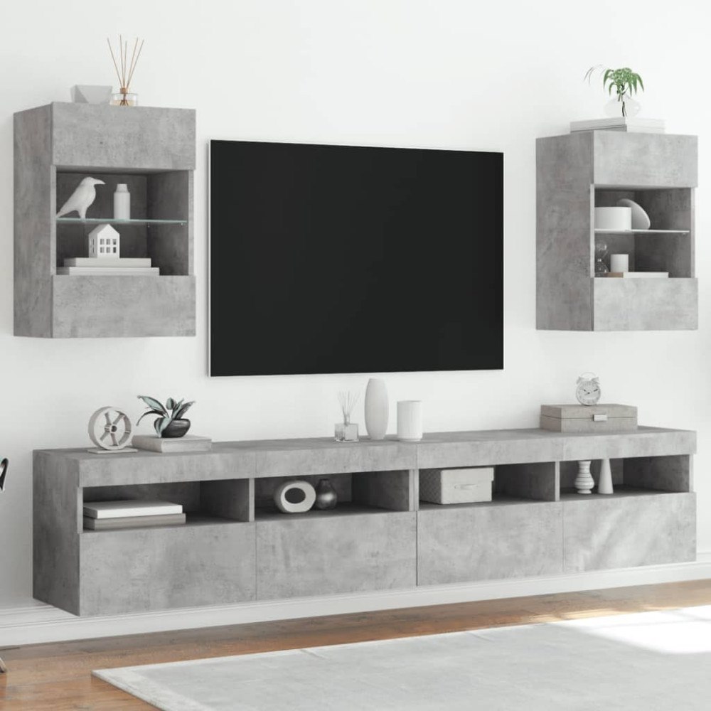 vidaXL Nástenné skrinky s LED osvetlením pre TV 2 st betonggrå 40x30x60,5 cm