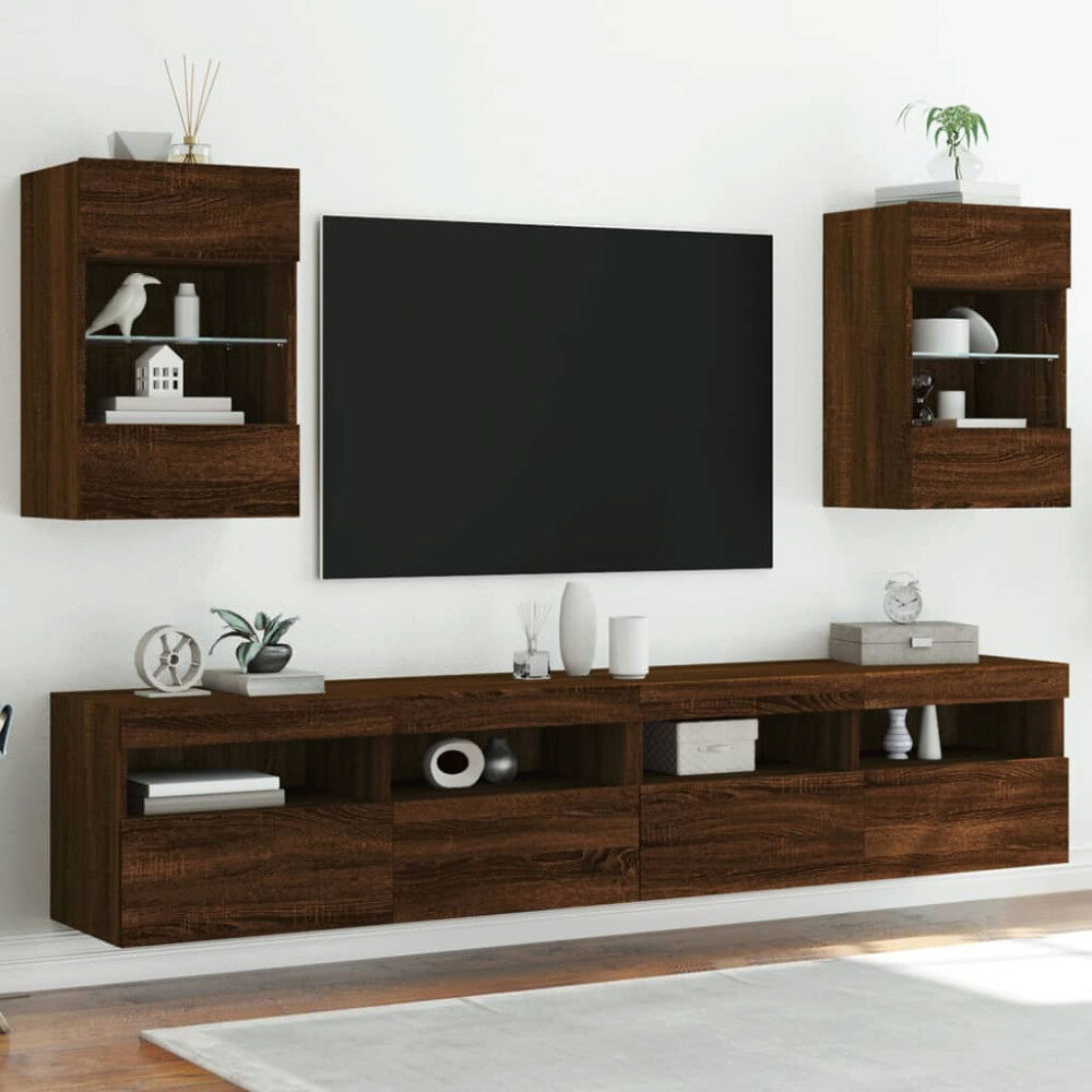 vidaXL Nástenné skrinky s LED osvetlením pre TV 2 st brun ek 40x30x60,5 cm