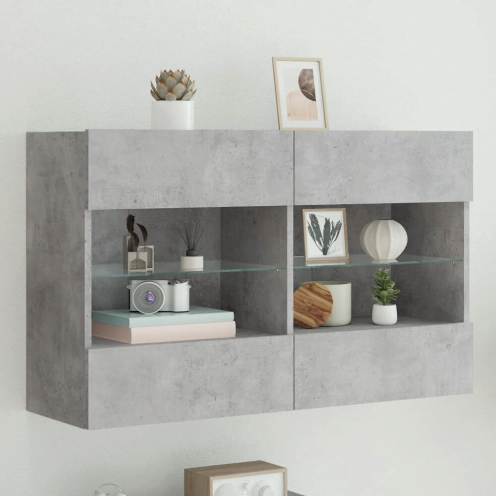 vidaXL Väggmonterad tv-bänk LED betonggrå 98,5x30x60,5 cm