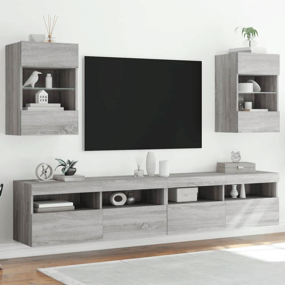 vidaXL Nástenné skrinky s LED osvetlením pre TV 2 st grå sonoma 40x30x60,5 cm