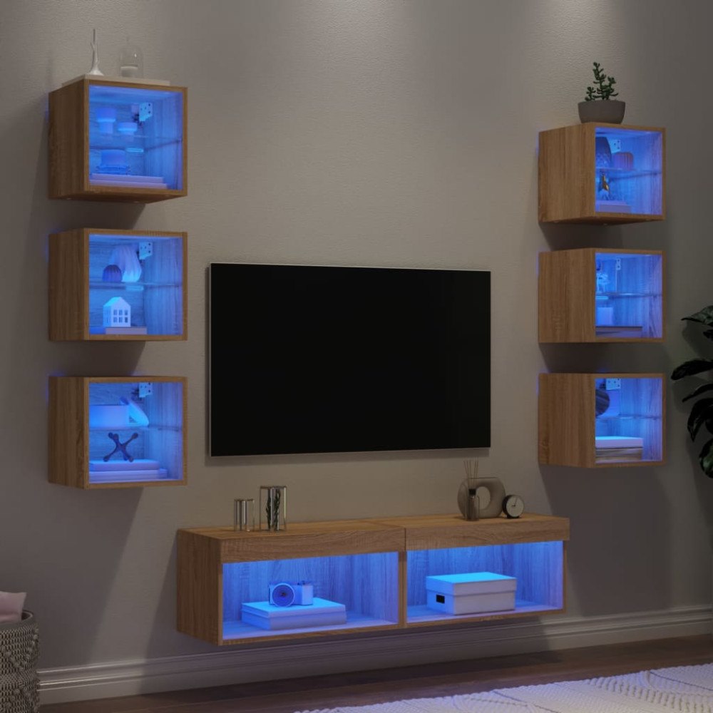 vidaXL Tv-bänk 8 delar LED sonoma-ek konstruerat trä