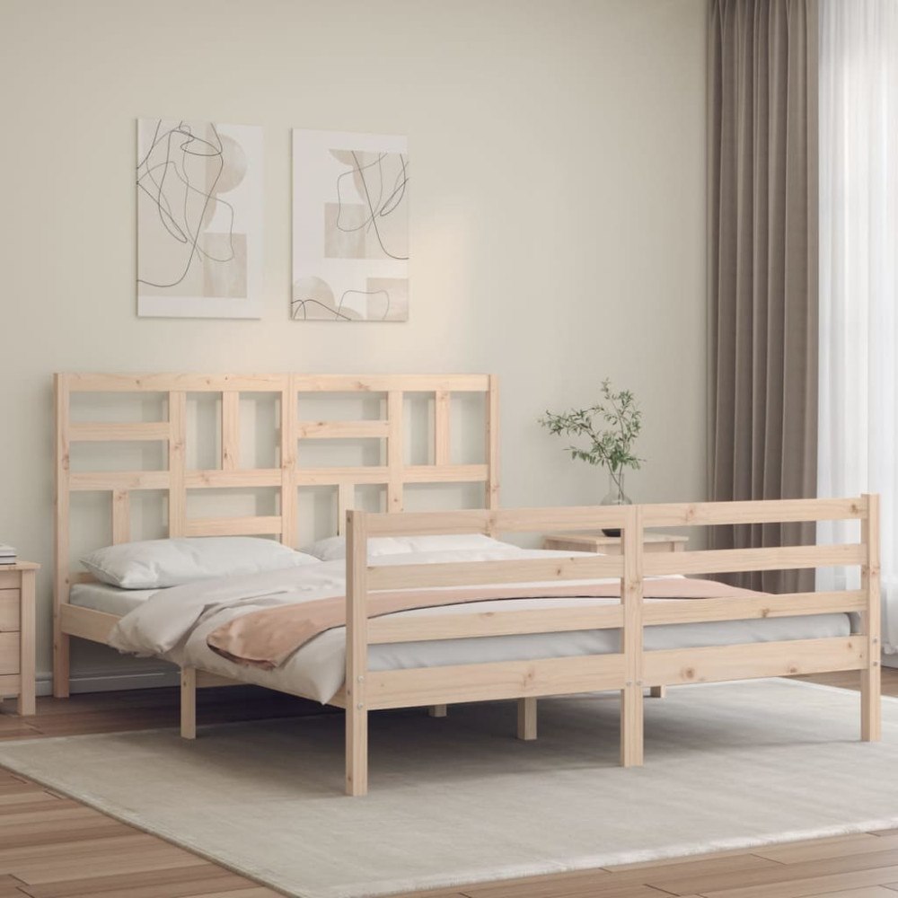 vidaXL Sängram med huvudgavel 160x200 cm massivt trä