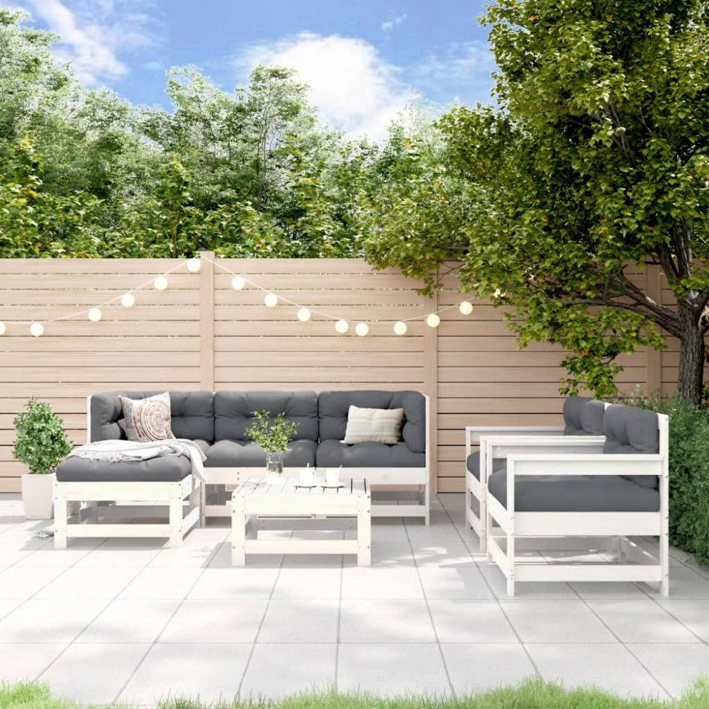 vidaXL Loungegrupp för trädgården 7 delar vit massiv furu