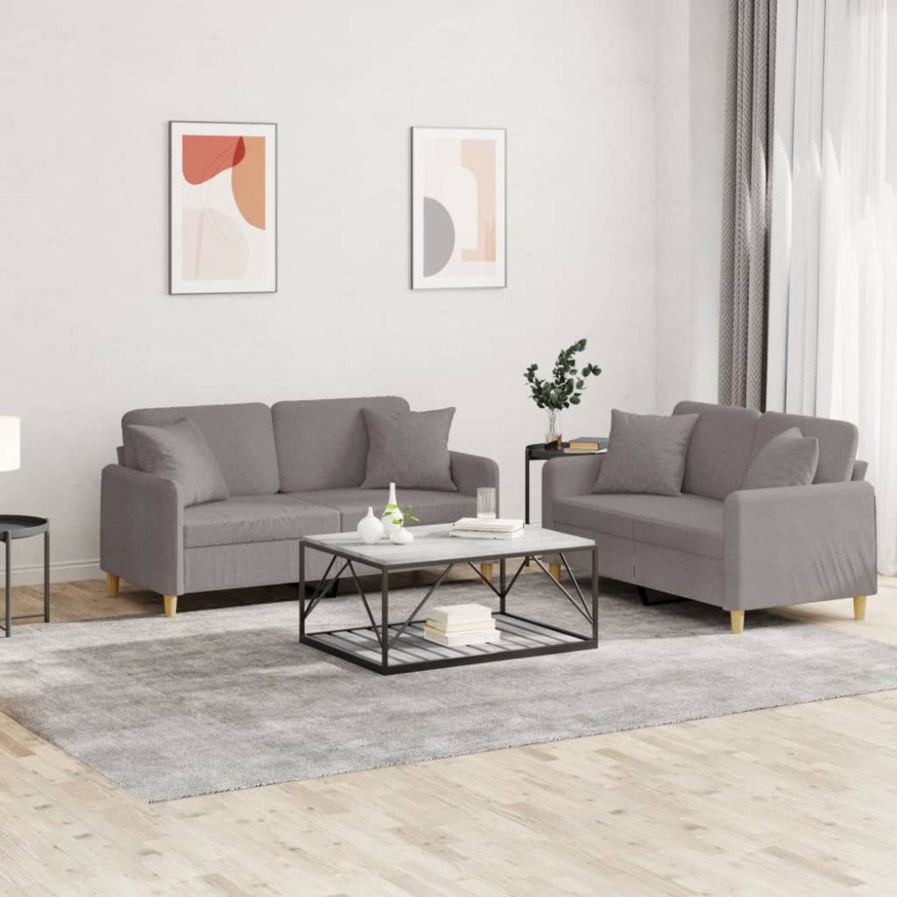 vidaXL Soffgrupp med kuddar 2 delar taupe tyg
