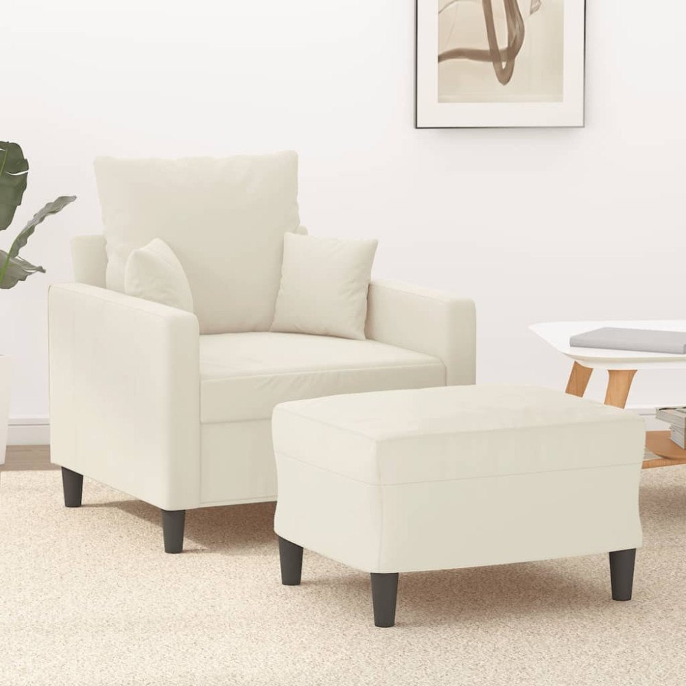 vidaXL Fåtölj med fotpall Gräddvit 60 cm sammet