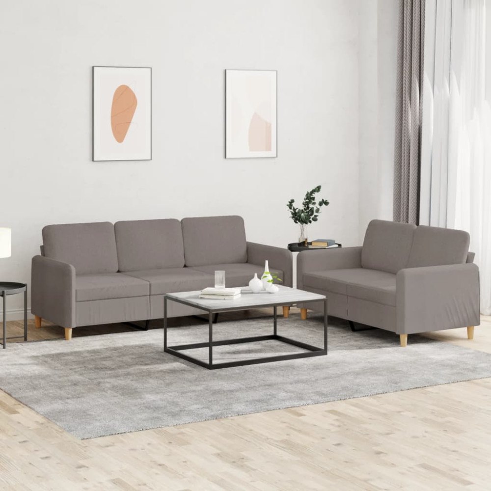 vidaXL Soffgrupp med dynor 2 delar Taupe tyg
