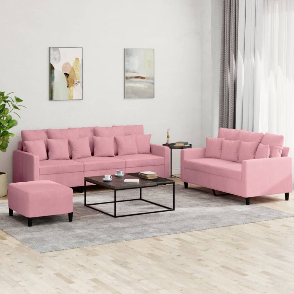vidaXL Soffgrupp med dynor 3 delar rosa sammet