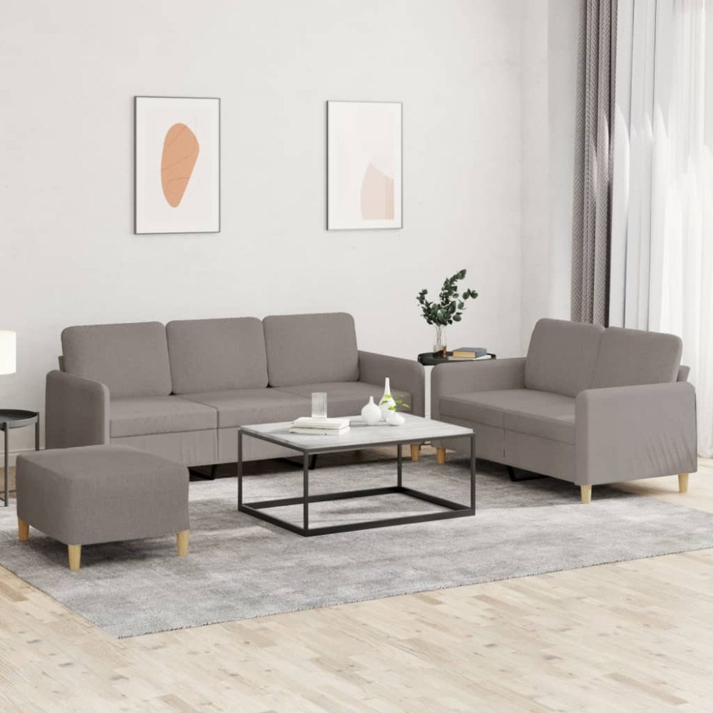 vidaXL Soffgrupp med dynor 3 delar Taupe tyg