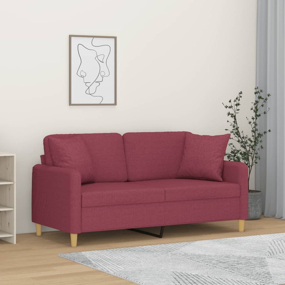 vidaXL 2-sits soffa med prydnadskuddar vinröd 140 cm tyg