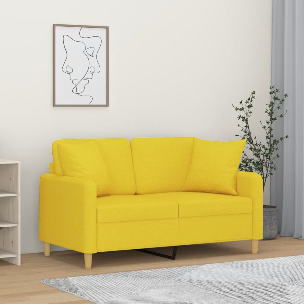 vidaXL 2-sits soffa med prydnadskuddar ljusgul 120 cm tyg