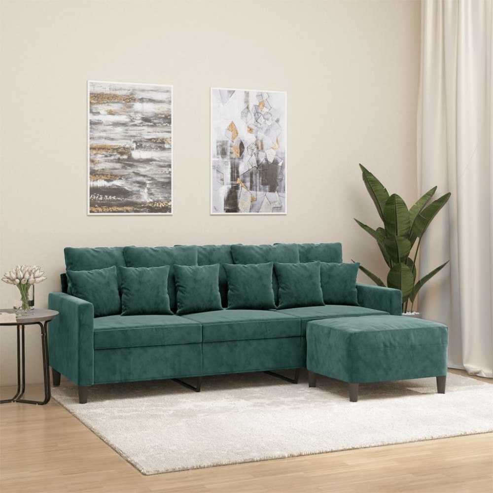 vidaXL 3-sitssoffa med fotpall mörkgrön 180 cm sammet