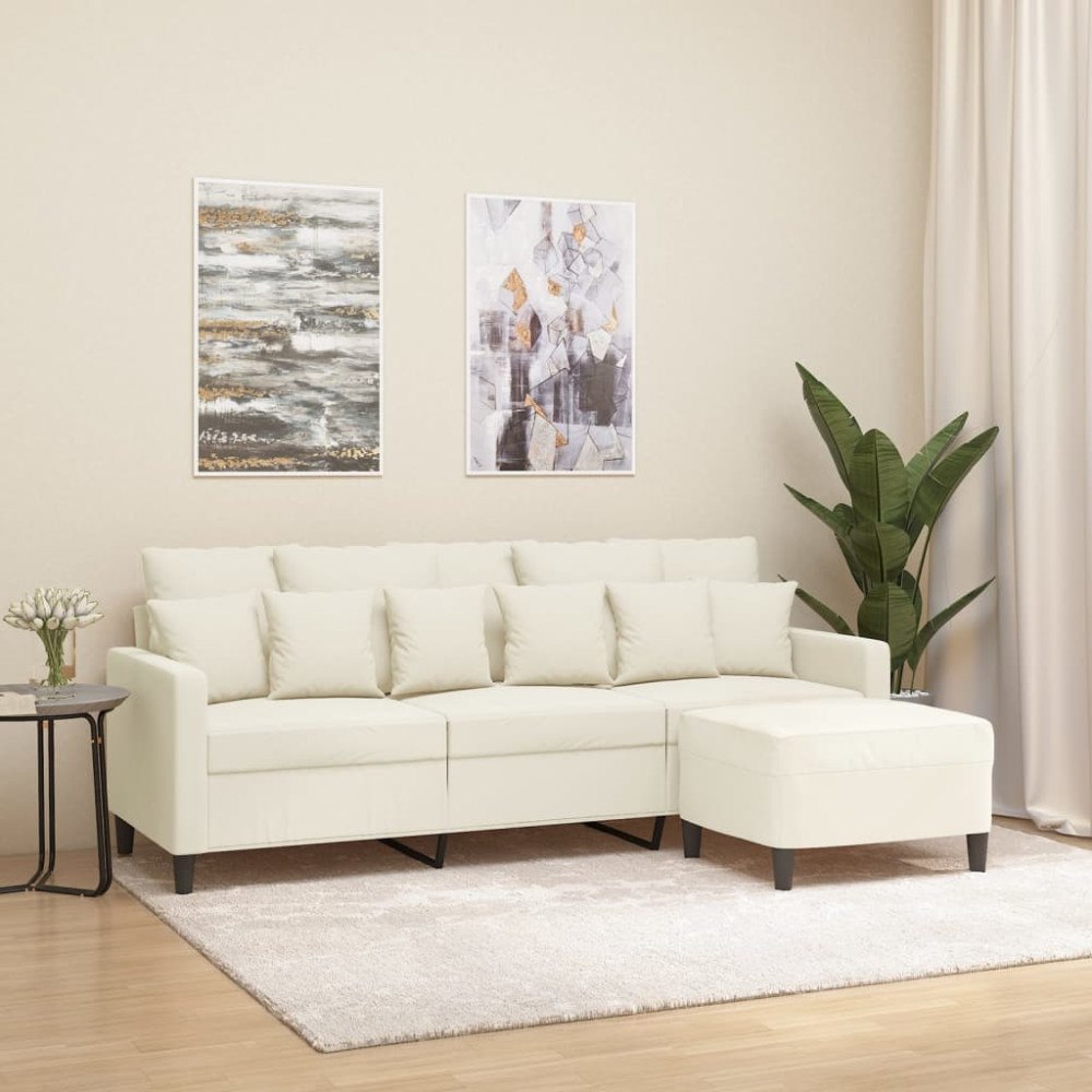vidaXL 3-sitssoffa med fotpall gräddvit 180 cm sammet