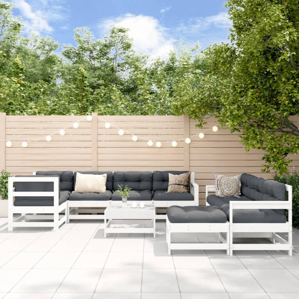 vidaXL Loungegrupp för trädgården 10 delar vit massiv furu