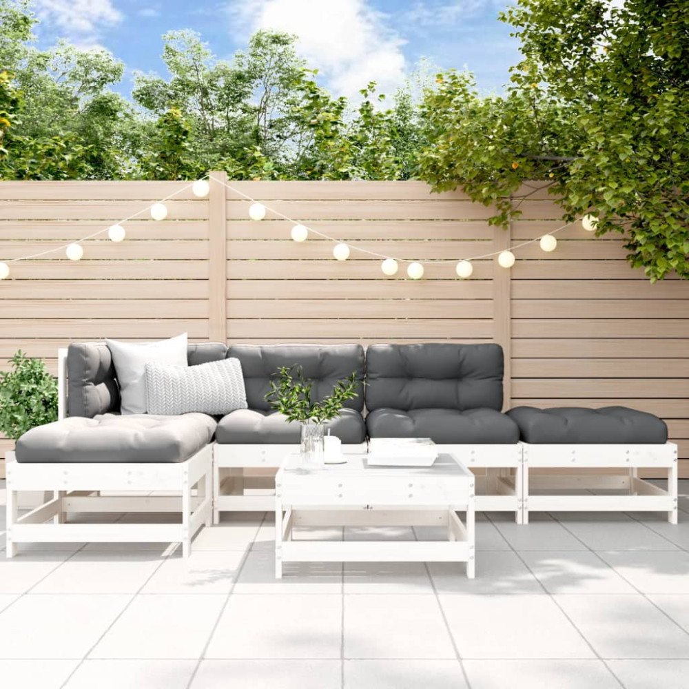 vidaXL Loungegrupp för trädgården 6 delar vit massiv furu