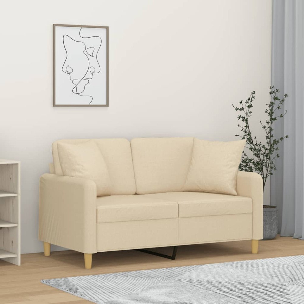 vidaXL 2-sits soffa med prydnadskuddar gräddvit 120 cm tyg