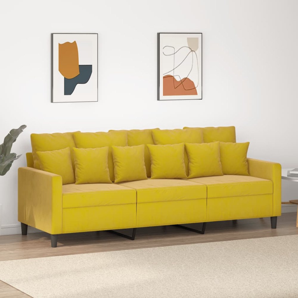 vidaXL 3-sitssoffa gul 180 cm sammet