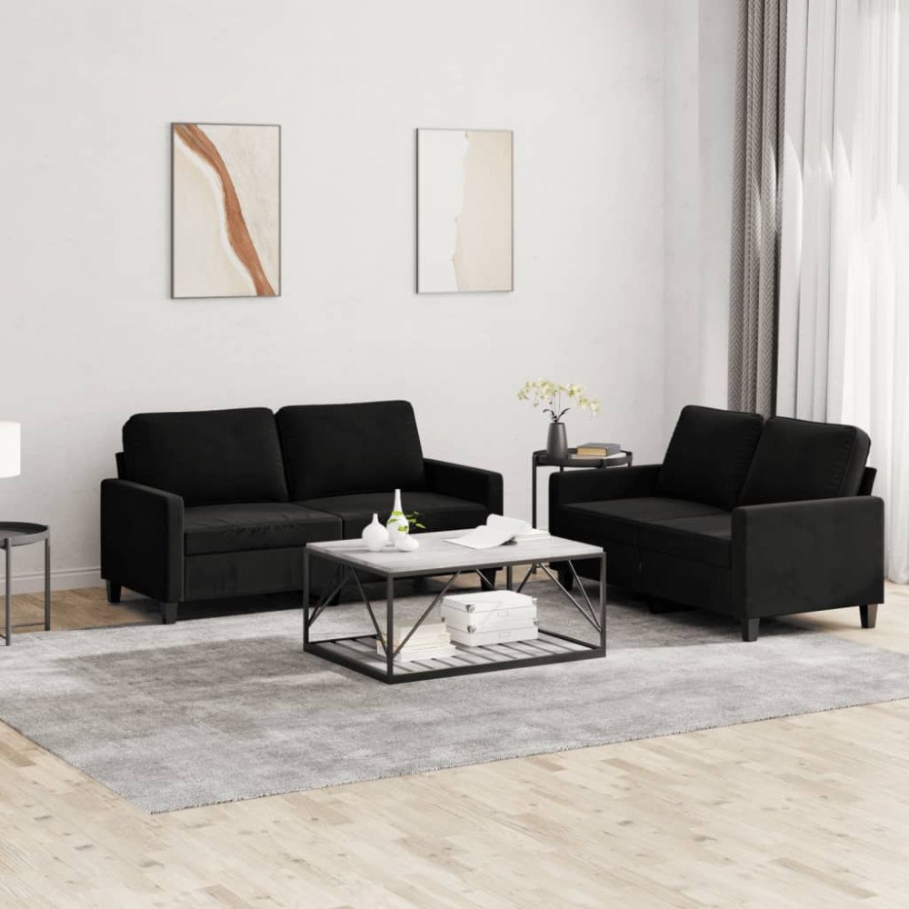 vidaXL Soffgrupp med dynor 2 delar svart sammet