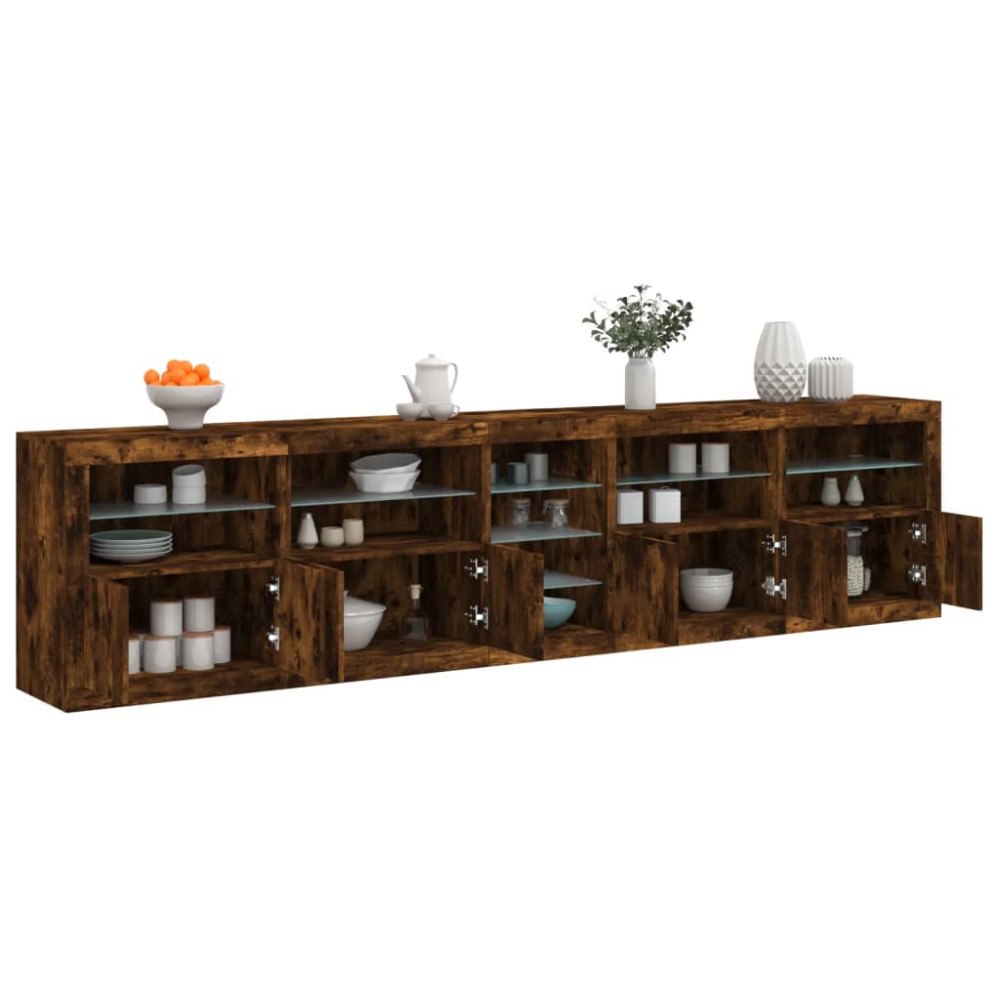 vidaXL Skänk med LED-belysning rökfärgad ek 283x37x67 cm