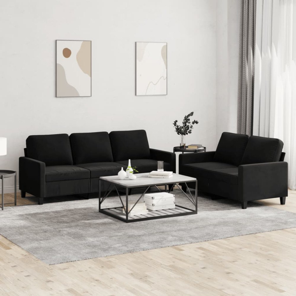 vidaXL Soffgrupp med dynor 2 delar svart sammet