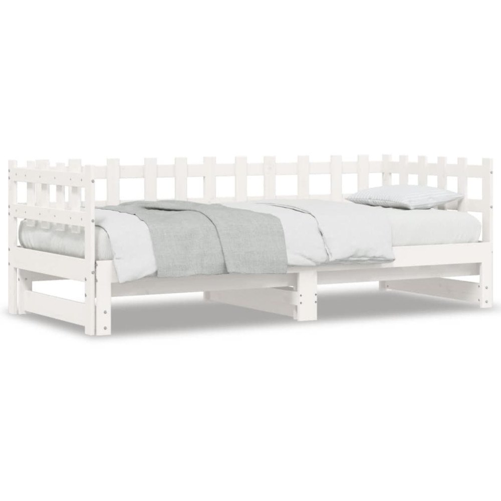 vidaXL Utdragbar dagbädd vit 2x(90x200) cm massiv furu