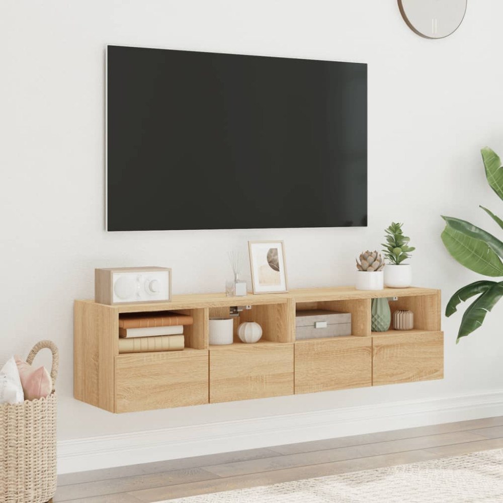 vidaXL Väggmonterad tv-bänk 2 st sonoma-ek 60x30x30 cm konstruerat trä