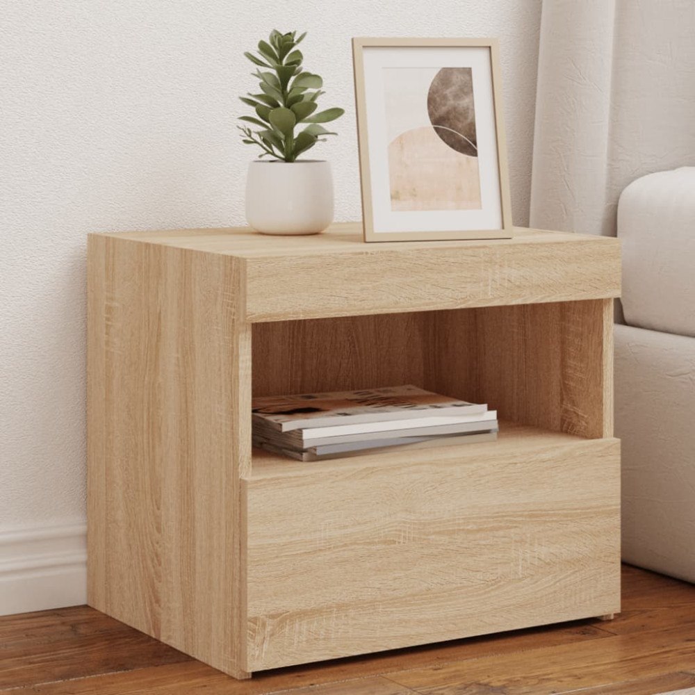vidaXL Sängbord med LED-lampor sonoma-ek 50x40x45 cm