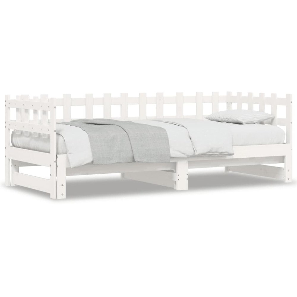 vidaXL Utdragbar dagbädd vit 2x(80x200) cm massiv furu