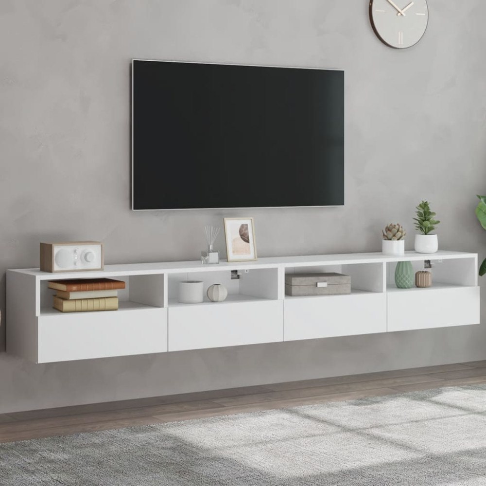 vidaXL Väggmonterad tv-bänk 2 st vit 100x30x30 cm konstruerat trä