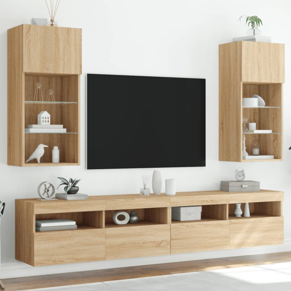 vidaXL Tv-bänk med LED-belysning 2 st sonoma-ek 40,5x30x90 cm