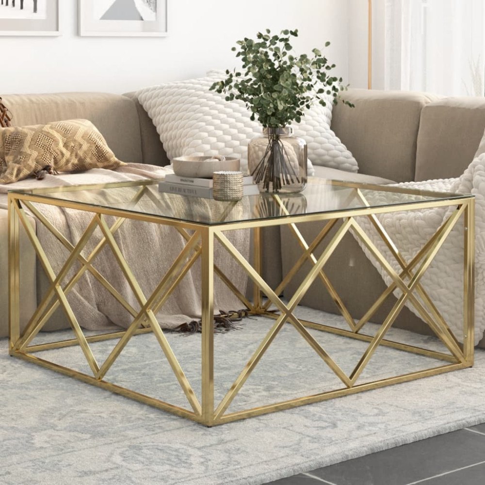 vidaXL Soffbord guld rostfritt stål och härdat glas