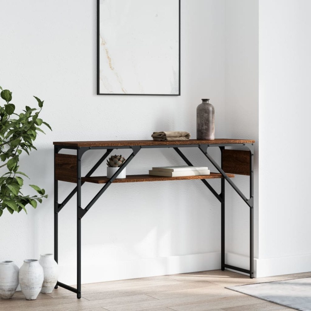 vidaXL Avlastningsbord med hylla brun ek 105x30x75 cm konstruerat trä