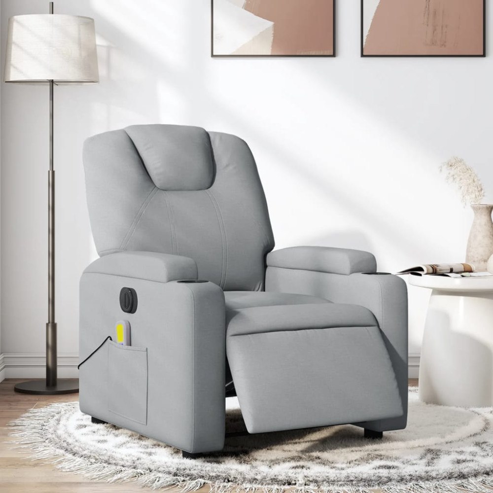 vidaXL Elektrisk massagefåtölj ljusgrå tyg