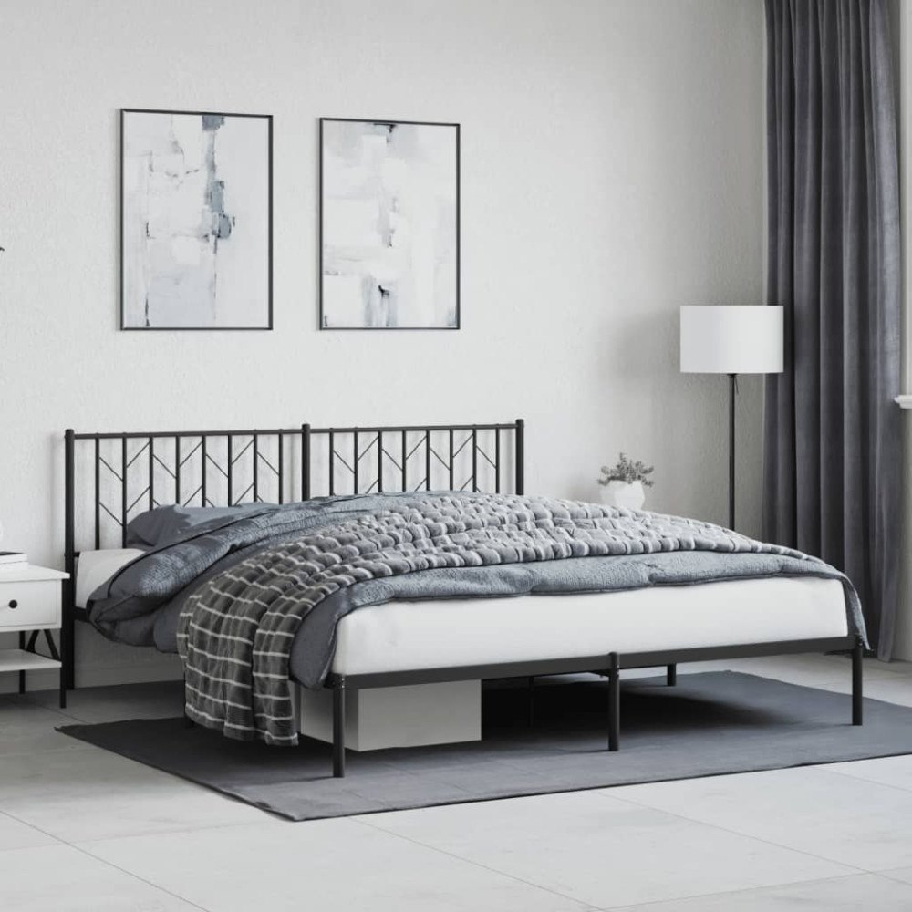 vidaXL Sängram med huvudgavel metall svart 180x200 cm