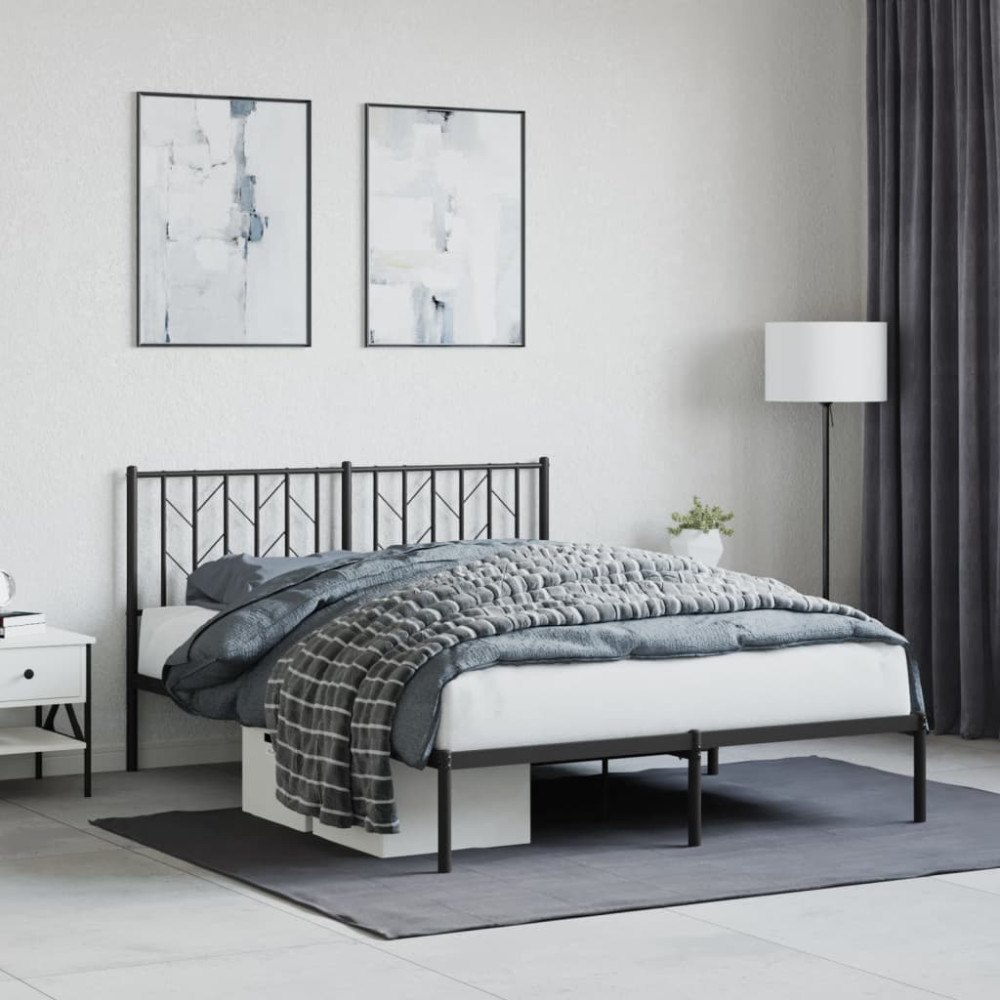 vidaXL Sängram med huvudgavel metall svart 135x190 cm