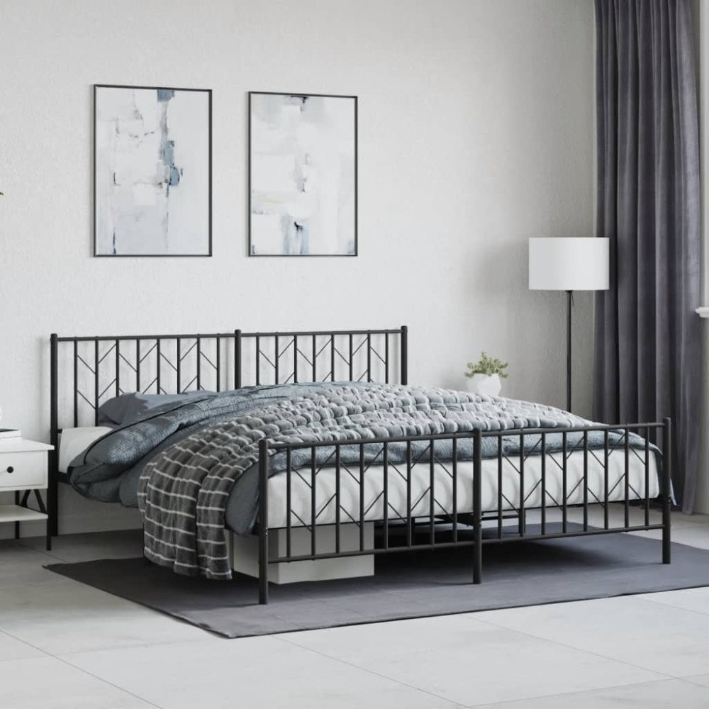vidaXL Sängram med huvudgavel och fotgavel svart metall 183x213 cm