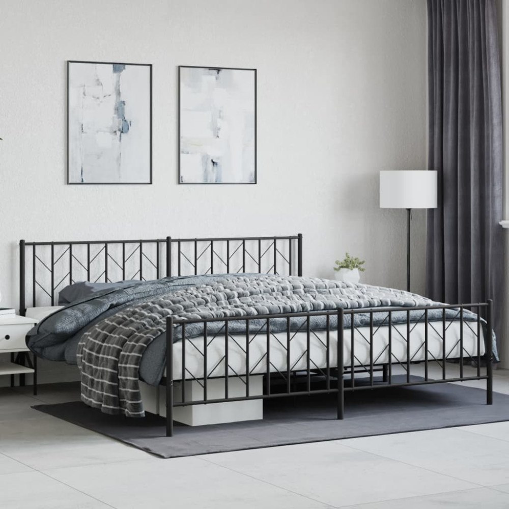 vidaXL Sängram med huvudgavel och fotgavel svart metall 200x200 cm