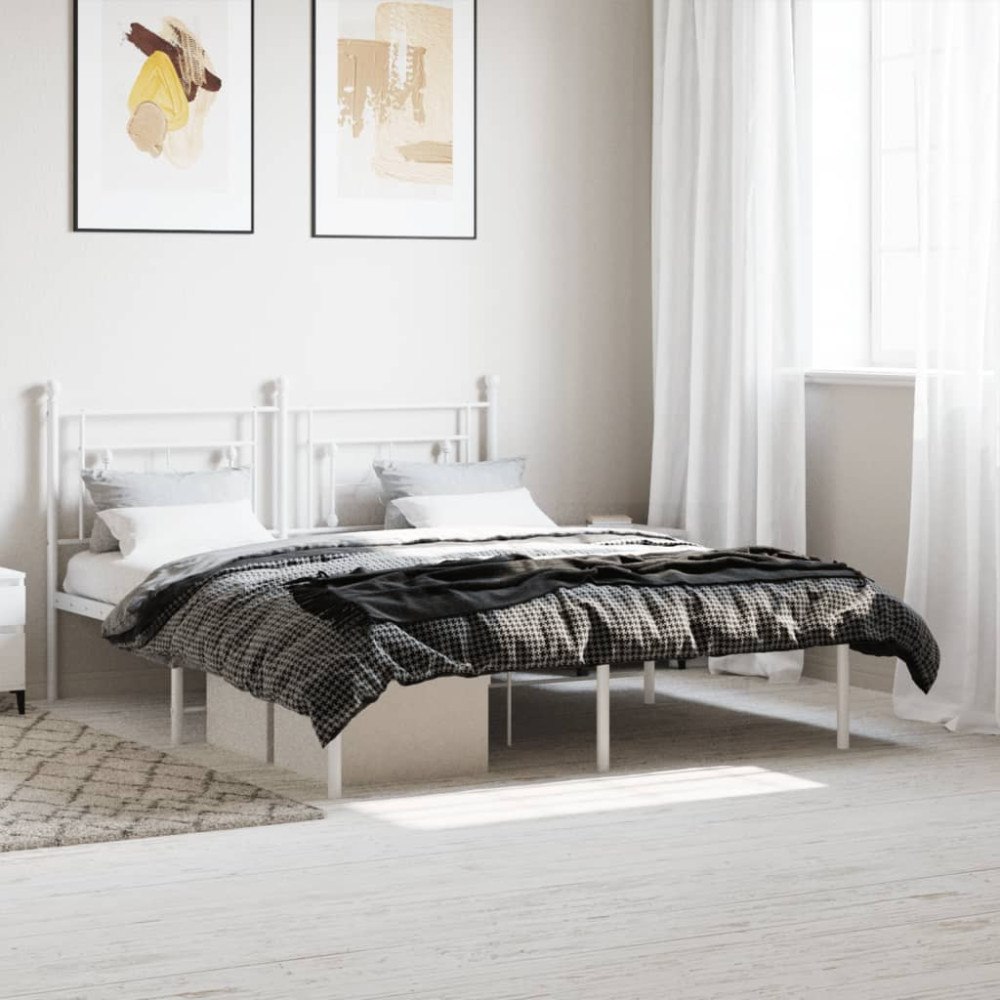 vidaXL Sängram med huvudgavel metall vit 160x200 cm