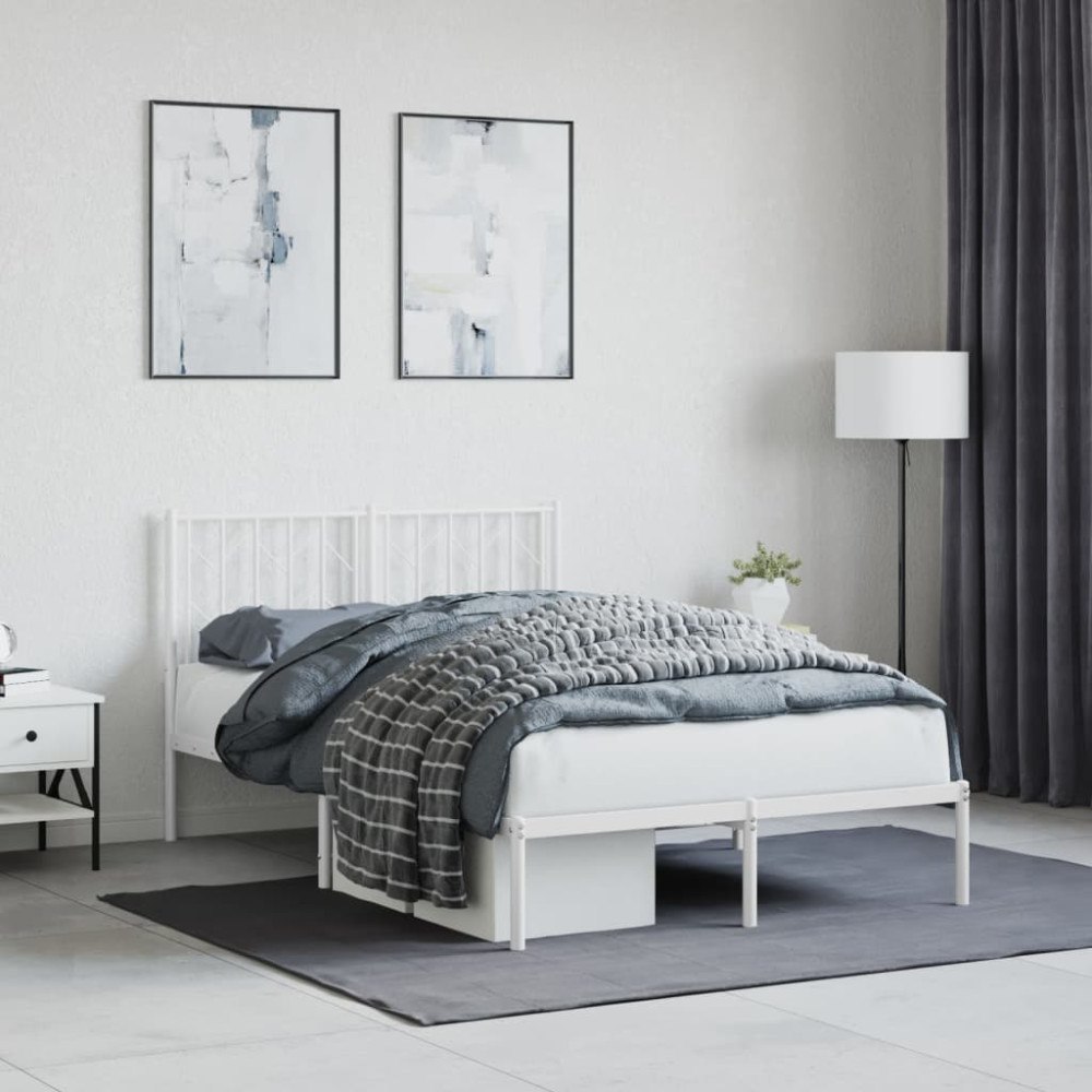 vidaXL Sängram med huvudgavel metall vit 120x190 cm
