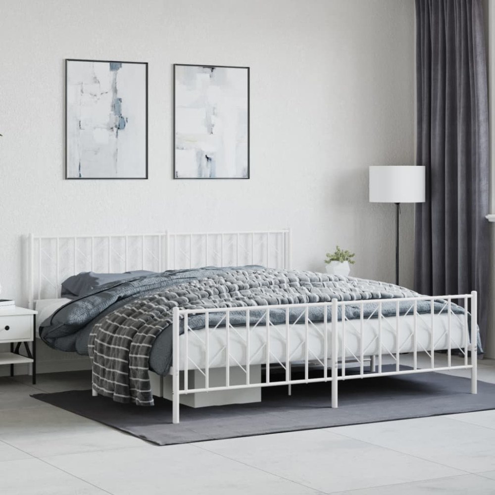 vidaXL Sängram med huvudgavel och fotgavel vit metall 193x203 cm
