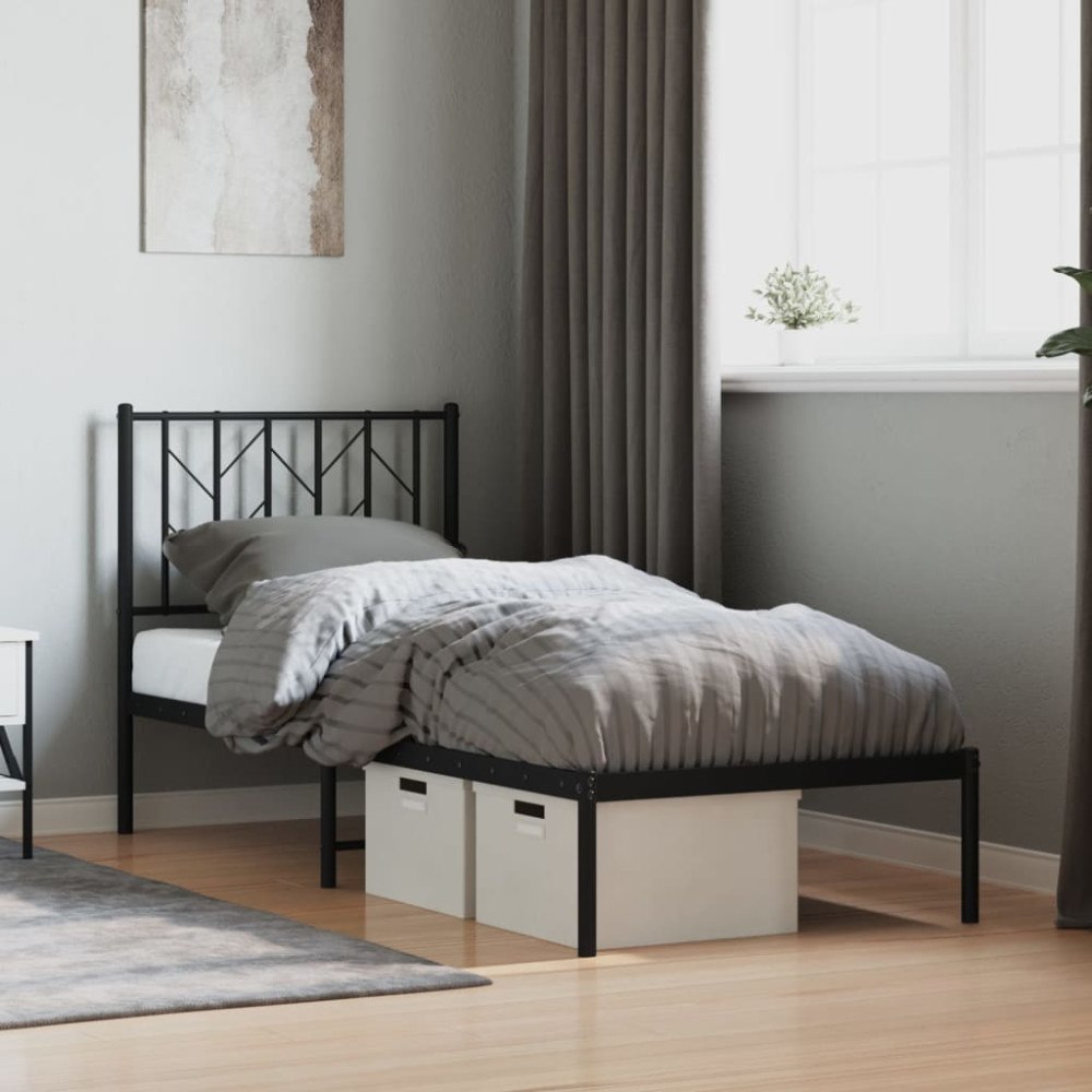 vidaXL Sängram med huvudgavel metall svart 75x190 cm