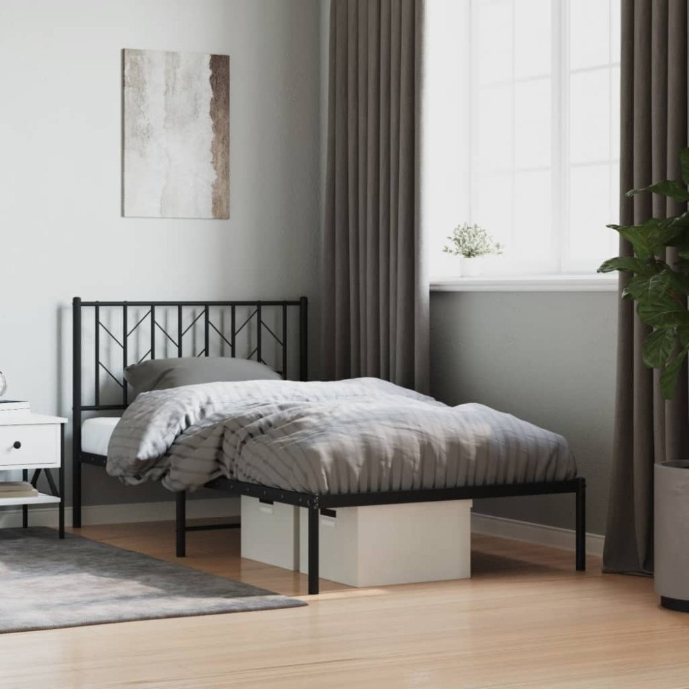 vidaXL Sängram med huvudgavel metall svart 100x190 cm