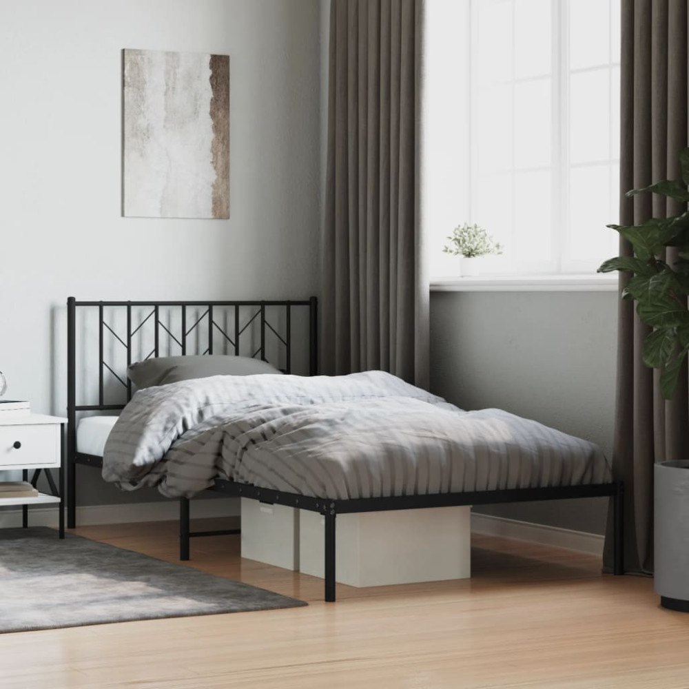 vidaXL Sängram med huvudgavel metall svart 107x203 cm