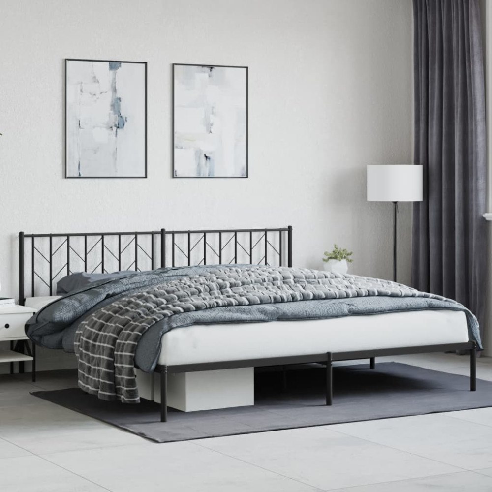 vidaXL Sängram med huvudgavel metall svart 200x200 cm